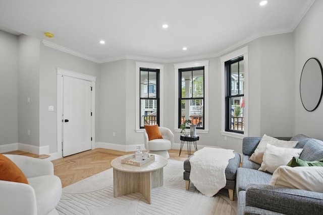 61 Lyndhurst St Unit A, Boston, MA 02124 - living area with baseboards, crown molding, and recessed lighting