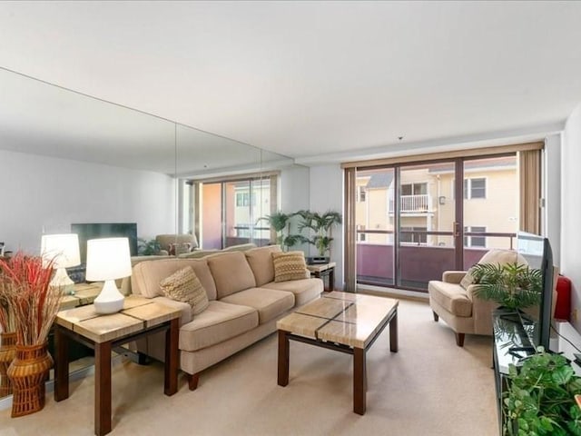 living room with light carpet