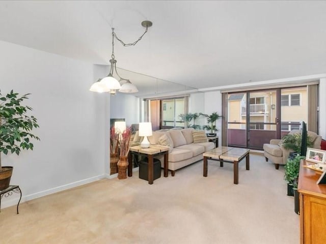 living room with light colored carpet