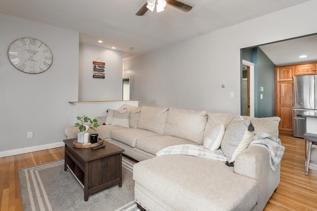 38 Colonial Rd, Weymouth, MA 02191 - living area featuring ceiling fan, light wood-type flooring, baseboards, and recessed lighting