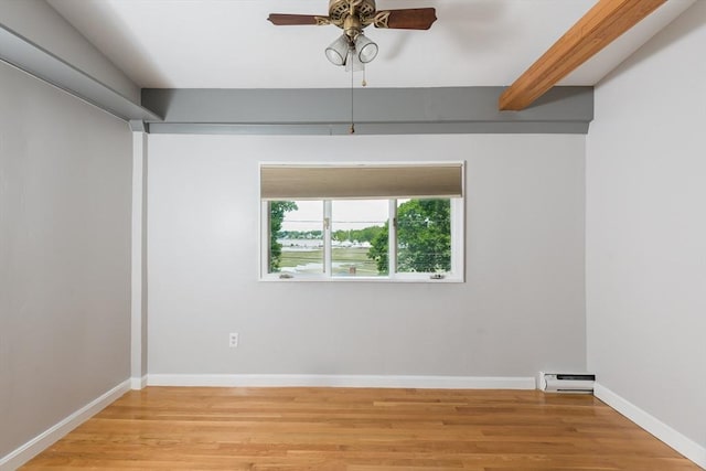 38 Colonial Rd, Weymouth, MA 02191 - spare room featuring a baseboard radiator, light wood-style flooring, ceiling fan, and baseboards