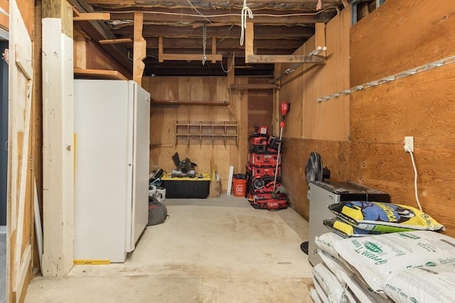 38 Colonial Rd, Weymouth, MA 02191 - unfinished basement with freestanding refrigerator