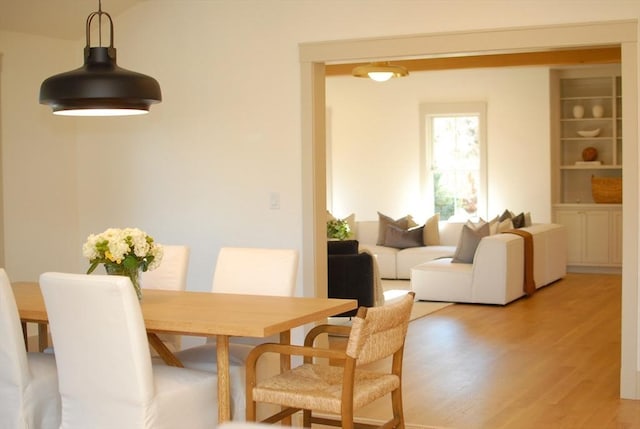 dining space with light hardwood / wood-style floors