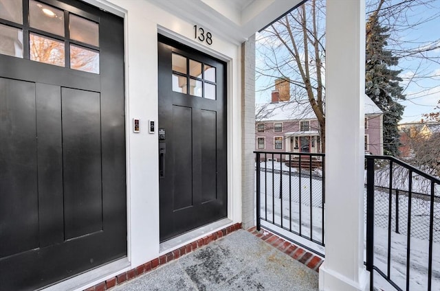 view of exterior entry featuring elevator