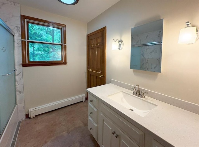 2 Robert Cohen Dr, Canton, MA 02021 - full bathroom with a baseboard heating unit, vanity, and an enclosed shower