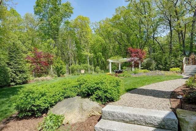 view of yard with a pergola