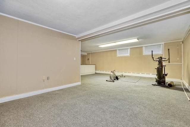 68-70 Floyd St, Winthrop, MA 02152 - workout area featuring carpet floors, a baseboard radiator, and baseboards