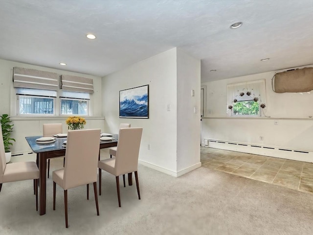 68-70 Floyd St, Winthrop, MA 02152 - carpeted dining area with recessed lighting, baseboards, and a baseboard heating unit