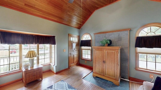 56-58 E Bacon St, Plainville, MA 02762 - entryway with wooden ceiling, healthy amount of natural light, wood finished floors, baseboards, and high vaulted ceiling