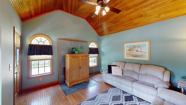 56-58 E Bacon St, Plainville, MA 02762 - living room featuring wooden ceiling, ceiling fan, hardwood / wood-style flooring, plenty of natural light, and baseboards