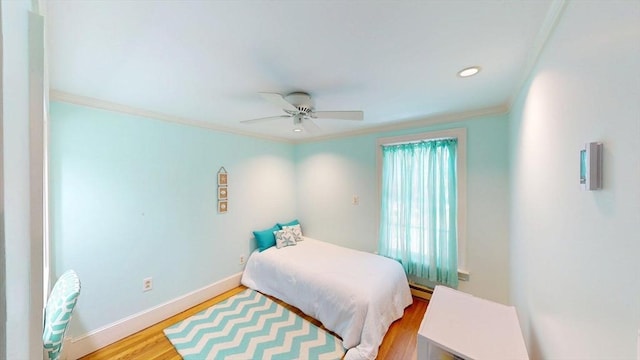 56-58 E Bacon St, Plainville, MA 02762 - bedroom featuring wood finished floors, crown molding, baseboards, ceiling fan, and recessed lighting