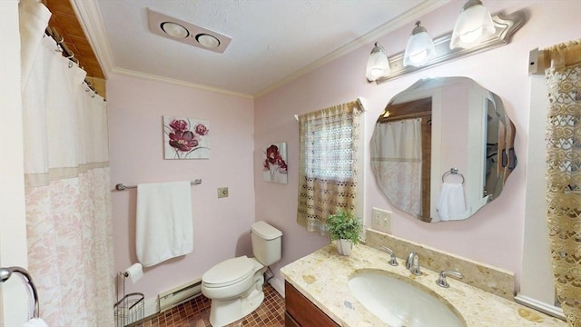 56-58 E Bacon St, Plainville, MA 02762 - full bathroom with toilet, vanity, ornamental molding, and a baseboard radiator