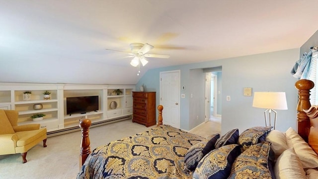 56-58 E Bacon St, Plainville, MA 02762 - bedroom featuring light carpet, lofted ceiling, ceiling fan, and baseboards
