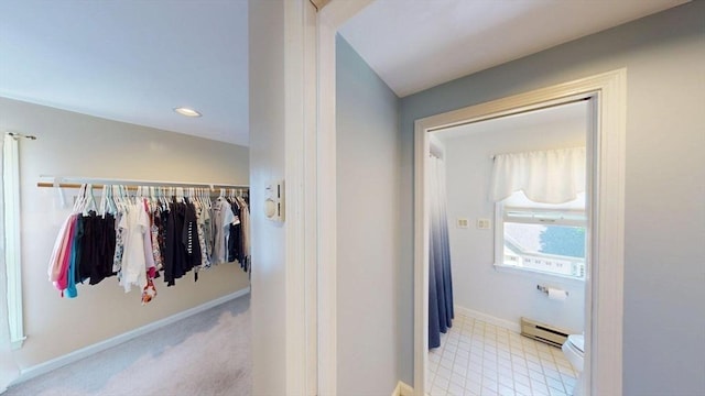56-58 E Bacon St, Plainville, MA 02762 - hall featuring a baseboard heating unit and baseboards