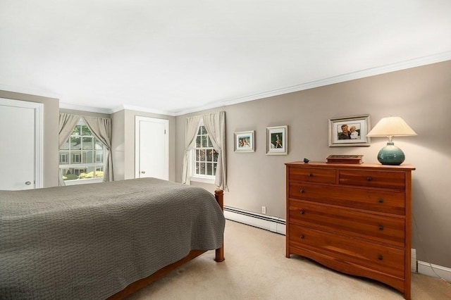 3 Tally Ho Dr, Hamilton, MA 01982 - bedroom with a baseboard heating unit, light colored carpet, ornamental molding, and baseboards