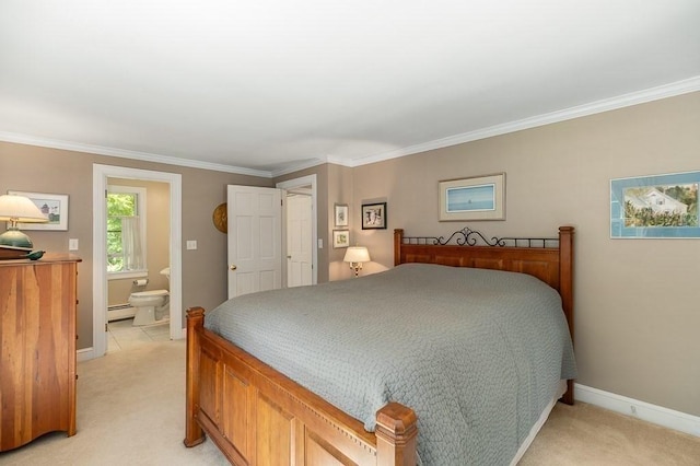 3 Tally Ho Dr, Hamilton, MA 01982 - bedroom with light carpet, a baseboard heating unit, crown molding, and baseboards