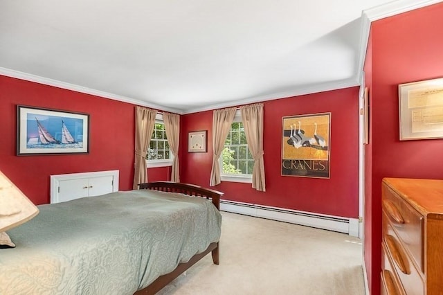 3 Tally Ho Dr, Hamilton, MA 01982 - bedroom featuring a baseboard radiator, light carpet, and ornamental molding