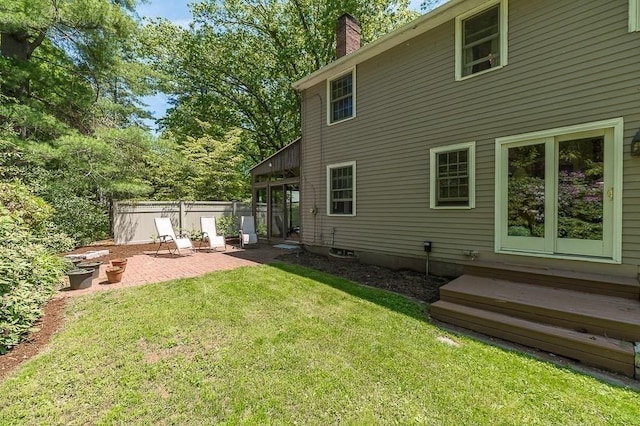 3 Tally Ho Dr, Hamilton, MA 01982 - rear view of property featuring a patio area, a chimney, and entry steps