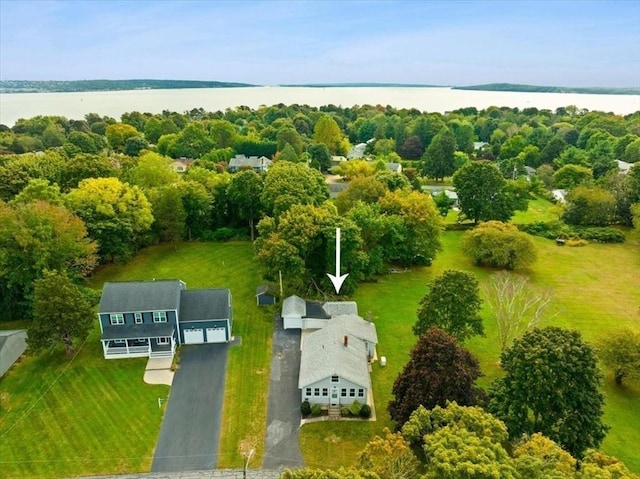 aerial view featuring a water view