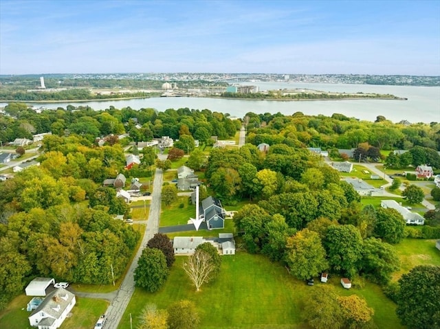 aerial view featuring a water view