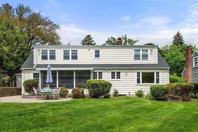 39 Manton Rd, Swampscott, MA 01907 - rear view of house with a shingled roof, a patio, and a yard
