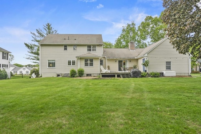 188 Munger Hill Rd, Westfield, MA 01085 - back of house with a wooden deck, a lawn, and a chimney
