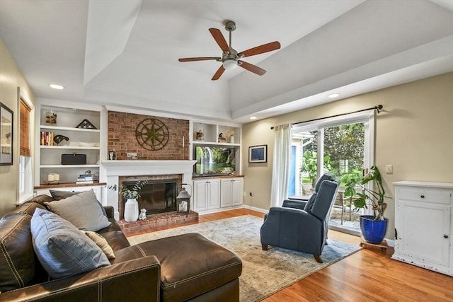 188 Munger Hill Rd, Westfield, MA 01085 - living area featuring wood finished floors, ceiling fan, built in shelves, recessed lighting, and lofted ceiling