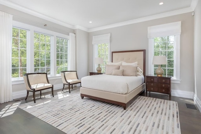 8 Hidden Rd, Weston, MA 02493 - bedroom with baseboards, wood finished floors, crown molding, and recessed lighting