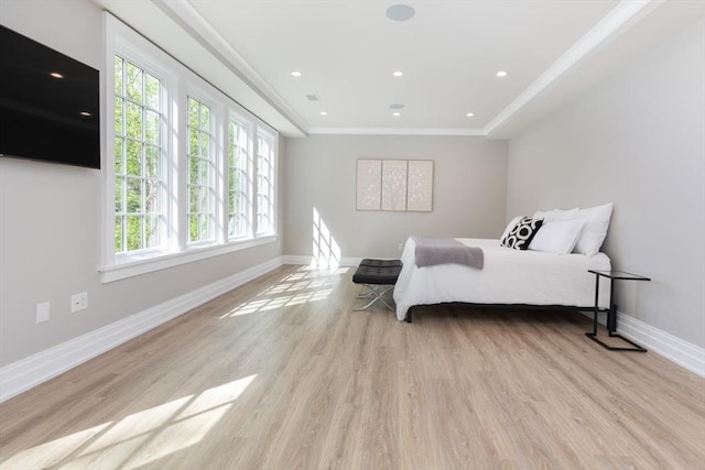 8 Hidden Rd, Weston, MA 02493 - bedroom featuring light wood-style flooring, baseboards, ornamental molding, and recessed lighting