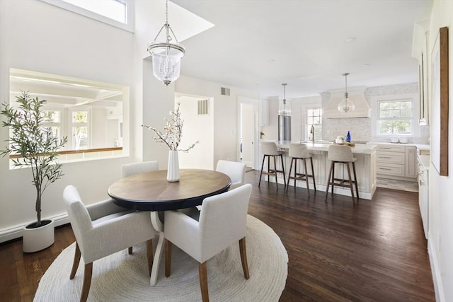 dining room featuring dark hardwood / wood-style floors and sink