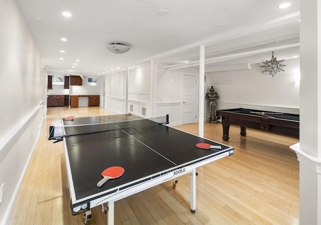 game room featuring light hardwood / wood-style floors and pool table