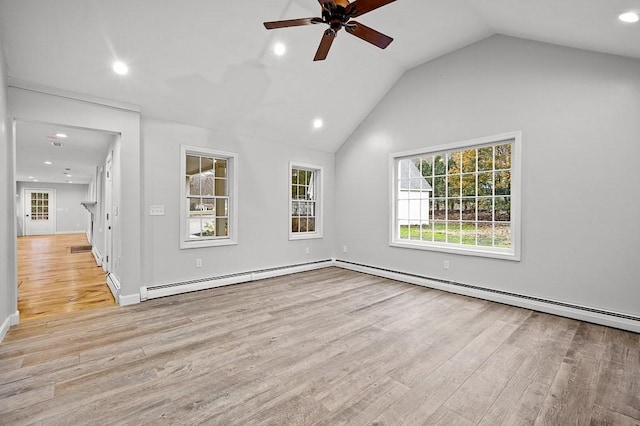 853 Oxford St S, Auburn, MA 01501 - spare room with ceiling fan, a baseboard heating unit, recessed lighting, wood finished floors, and lofted ceiling