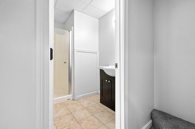 853 Oxford St S, Auburn, MA 01501 - full bathroom featuring a stall shower, vanity, and tile patterned flooring
