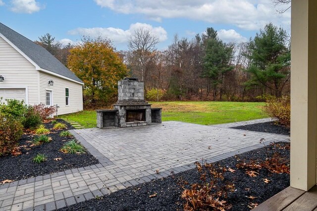 853 Oxford St S, Auburn, MA 01501 - view of patio with an outdoor stone fireplace