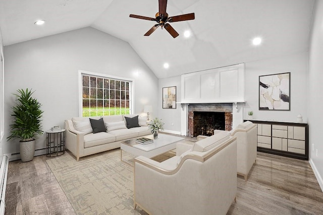 853 Oxford St S, Auburn, MA 01501 - living area featuring ceiling fan, light wood-type flooring, a fireplace, recessed lighting, and baseboards