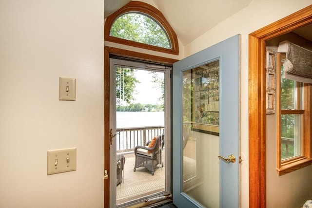 56 Carver St, Pembroke, MA 02359 - doorway to outside with vaulted ceiling