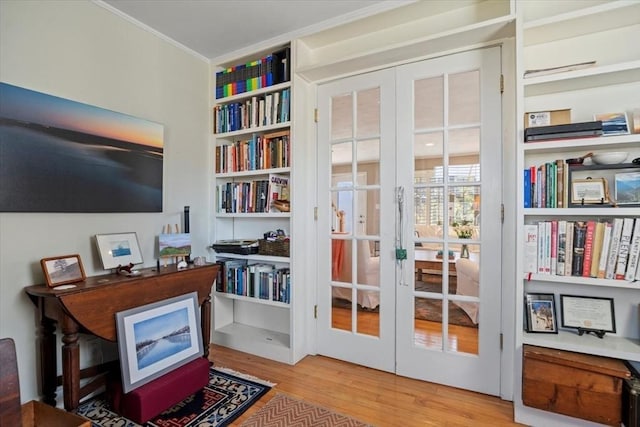 12 14th St, Newbury, MA 01951 - office area with wood finished floors, ornamental molding, and french doors