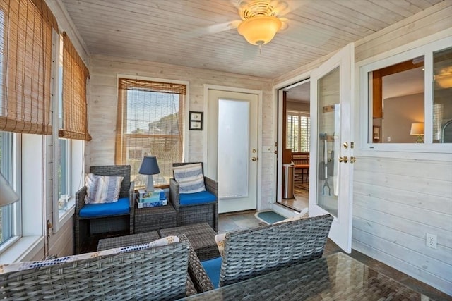 12 14th St, Newbury, MA 01951 - sunroom / solarium featuring outdoor lounge area, a ceiling fan, and french doors