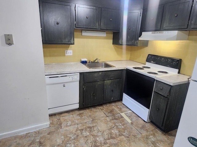 176 Maple Ave Unit 2-1, Rutland, MA 01543 - kitchen with white appliances, under cabinet range hood, decorative backsplash, and light countertops