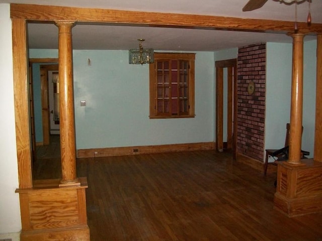 19 Chestnut, Winchendon, MA 01475 - unfurnished living room featuring baseboards, wood finished floors, beamed ceiling, a ceiling fan, and a baseboard heating unit