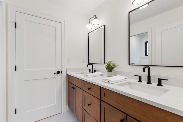 92 Cedar St, Lexington, MA 02421 - full bath with double vanity and tile patterned flooring