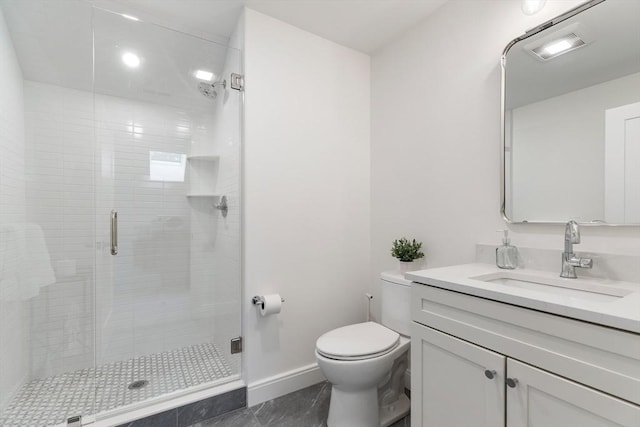 92 Cedar St, Lexington, MA 02421 - full bath with vanity, toilet, a shower stall, tile patterned flooring, and baseboards