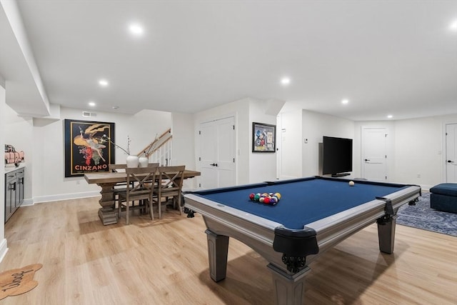 92 Cedar St, Lexington, MA 02421 - recreation room featuring recessed lighting, light wood-type flooring, baseboards, and pool table