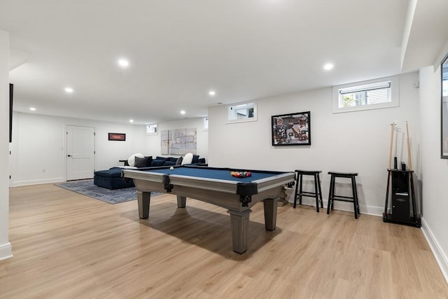 92 Cedar St, Lexington, MA 02421 - recreation room with recessed lighting, light wood-type flooring, billiards, and baseboards
