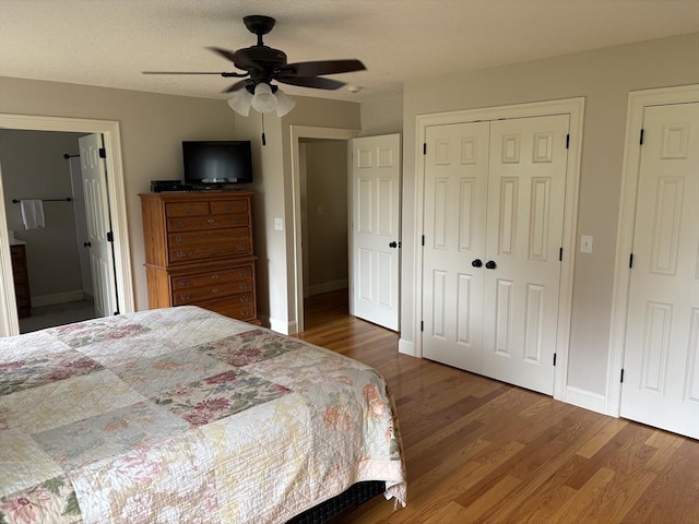 43 Caddyshack Dr, Chicopee, MA 01020 - bedroom featuring wood finished floors, a ceiling fan, and ensuite bathroom