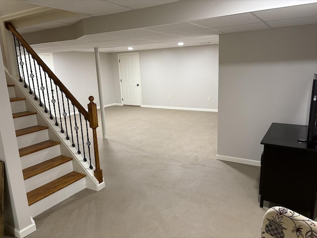 43 Caddyshack Dr, Chicopee, MA 01020 - finished below grade area with carpet floors, stairs, recessed lighting, and a drop ceiling
