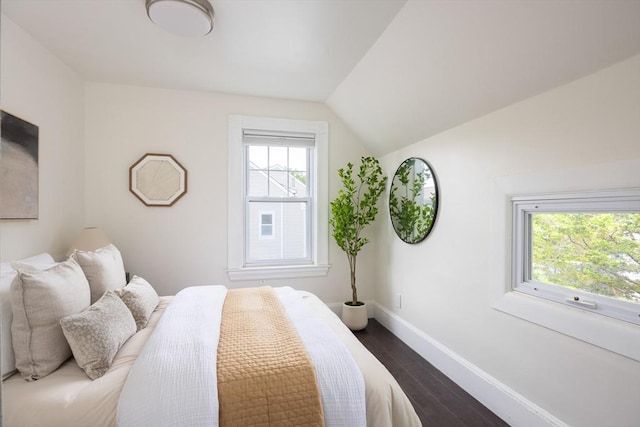 36 Warwick St, Somerville, MA 02145 - bedroom featuring dark wood-style flooring, baseboards, and lofted ceiling