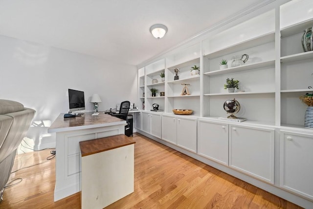 office area with light hardwood / wood-style flooring