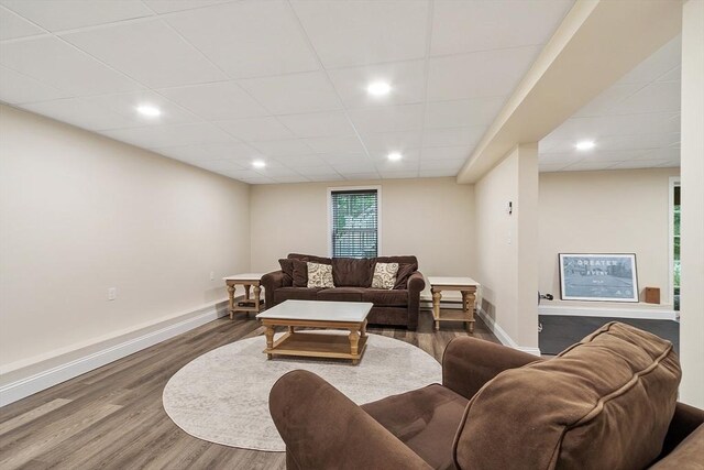 10 Londonderry Ln, Georgetown, MA 01833 - living room with wood finished floors, a paneled ceiling, and recessed lighting