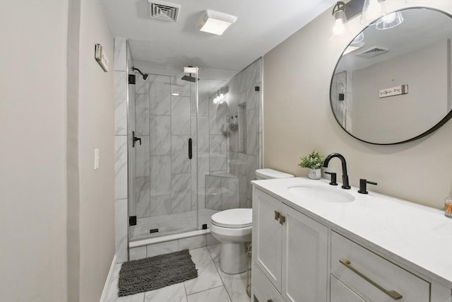 369 Vernon St, Wakefield, MA 01880 - full bathroom with vanity, a stall shower, and marble look tiles